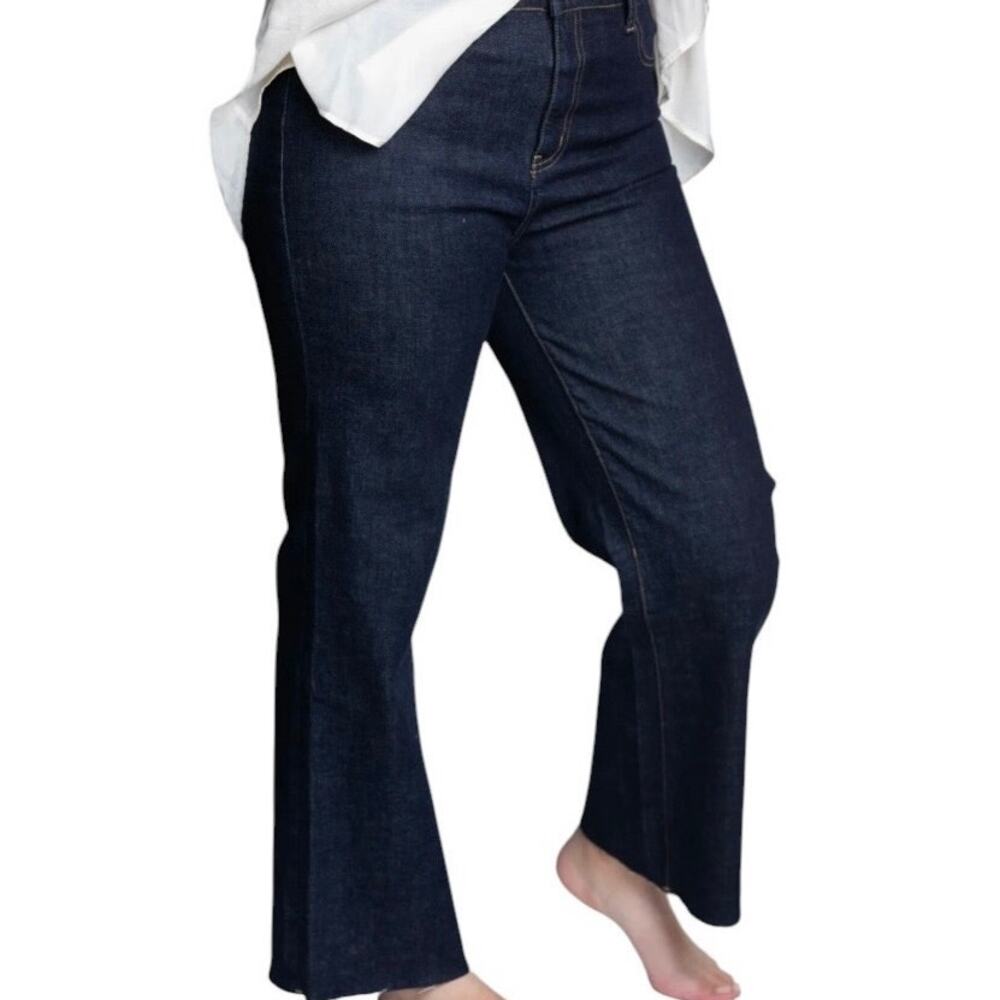 Oliver Logan Aberdeens Wide Leg Crop Jeans Size 30 Dark Wash Raw Hem